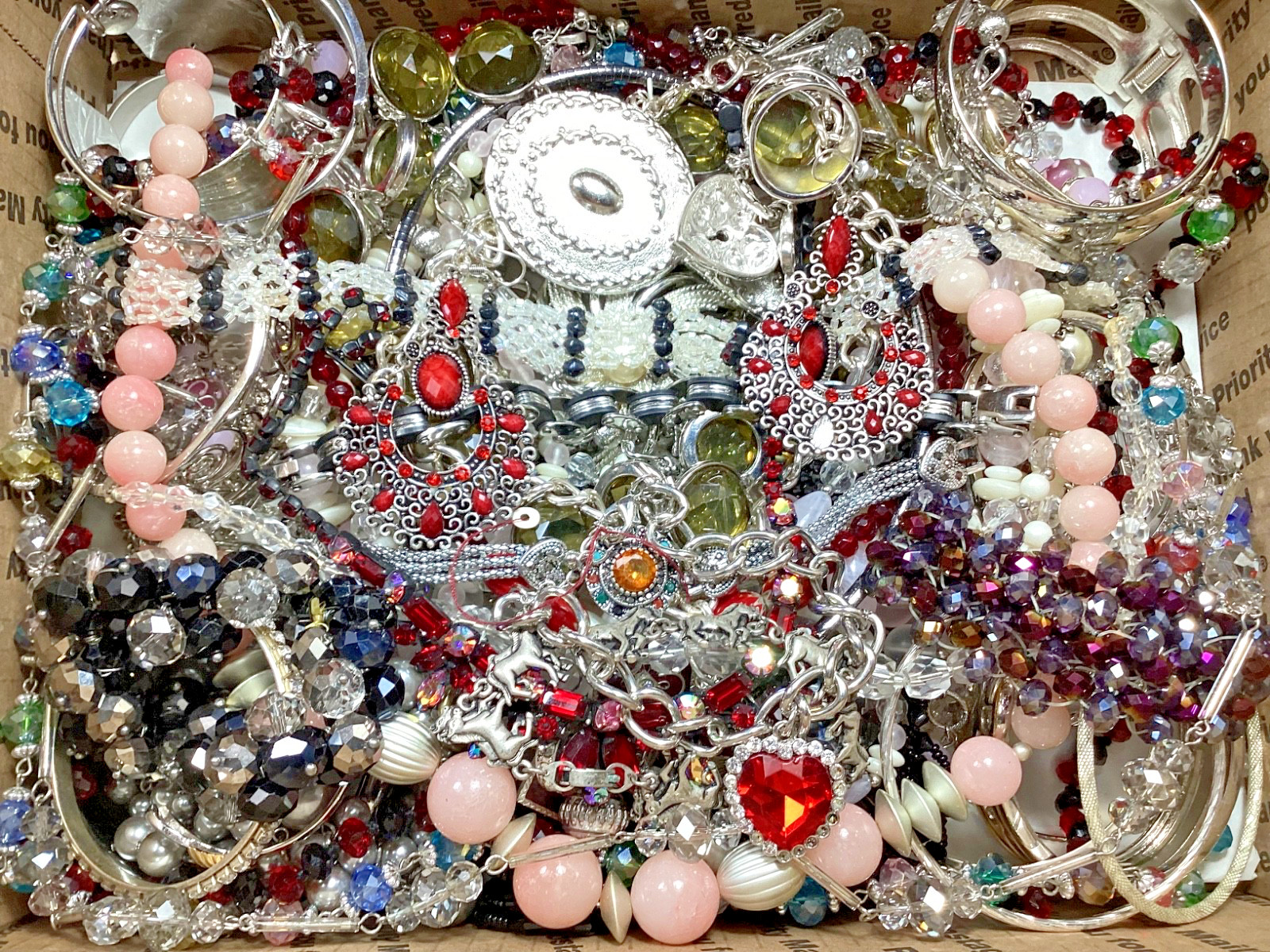 FASHION JEWELRY LOT RHINESTONE SILVER TONE NO BROKEN PIECES 9.64 POUNDS