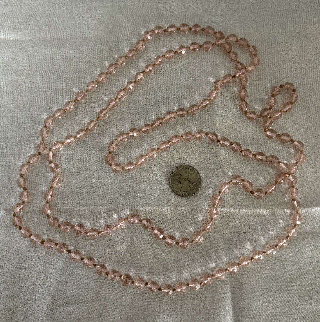 Vintage 30’s No Clasp Hand Knotted Art Deco Pink Crystal Necklace