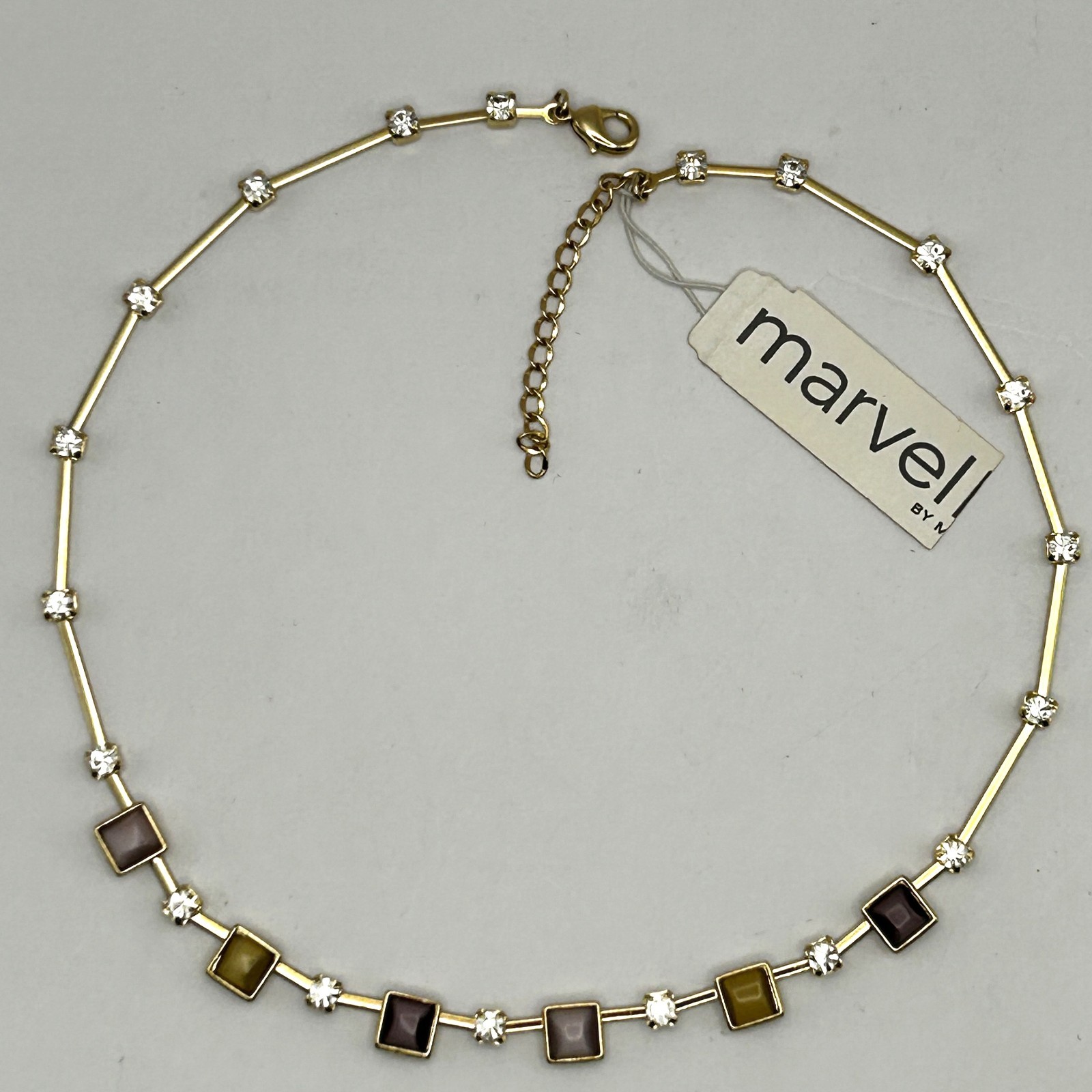Vintage Marvella Square Glass Rhinestone Necklace with Original Tags