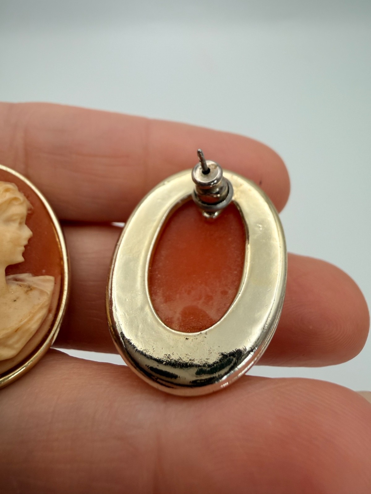 Vintage Victorian Revival Cameo Portrait Stud Earrings Oval Resin Cameos