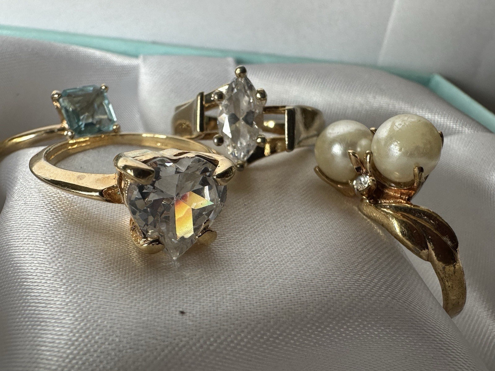 Estate Vintage Gold Tone Dainty Ring Lot Different Stones Some Signed