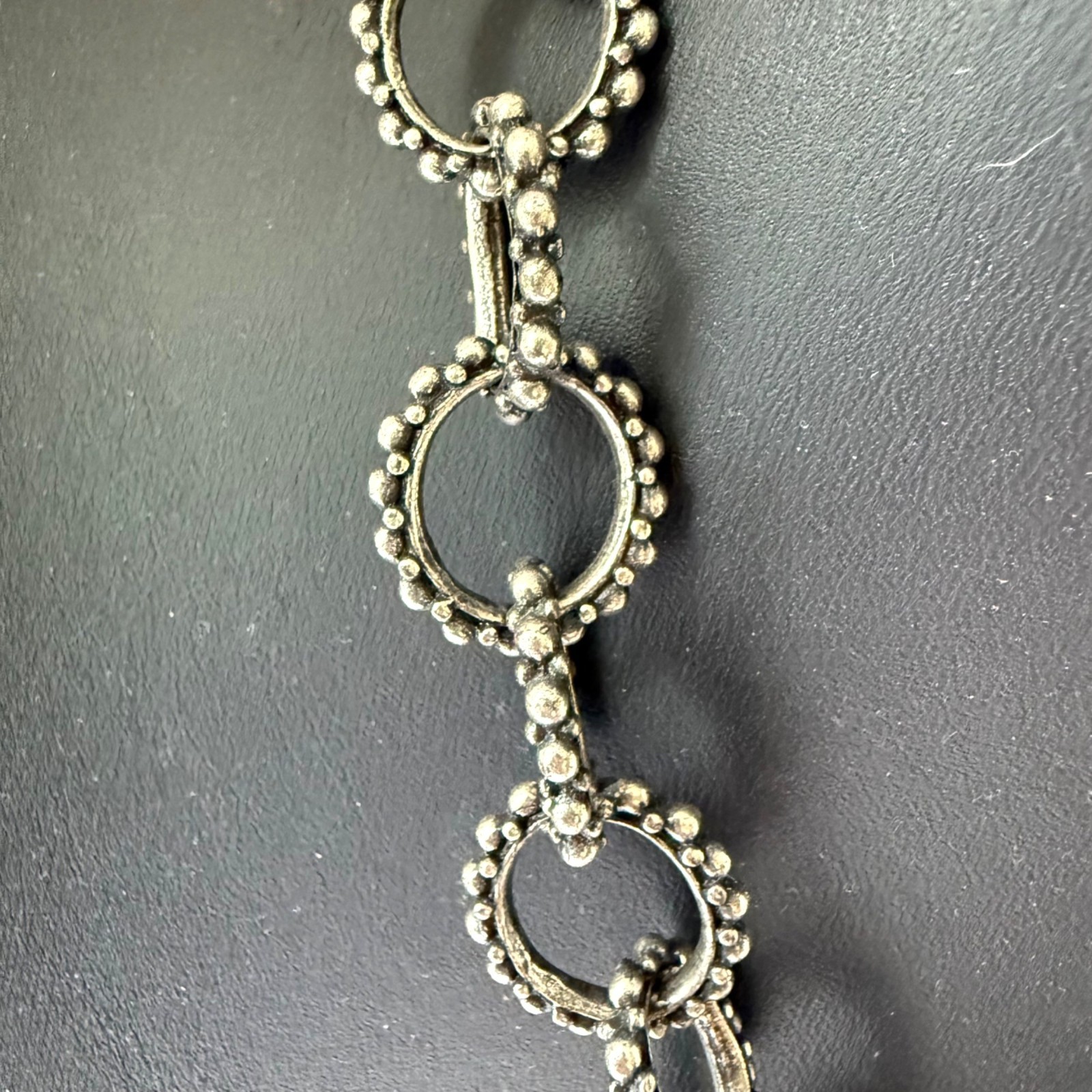 Vintage Necklace Popcorn Textured Chain Link Statement Silver Tone 17.5 inches