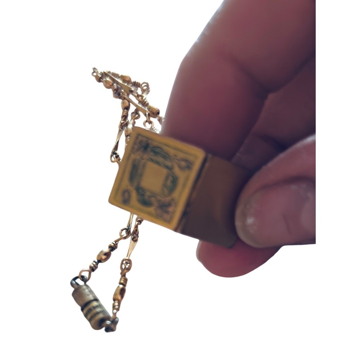 Antique VICTORIAN watch fob on a Victorian necklace Etched Bar Link Chain