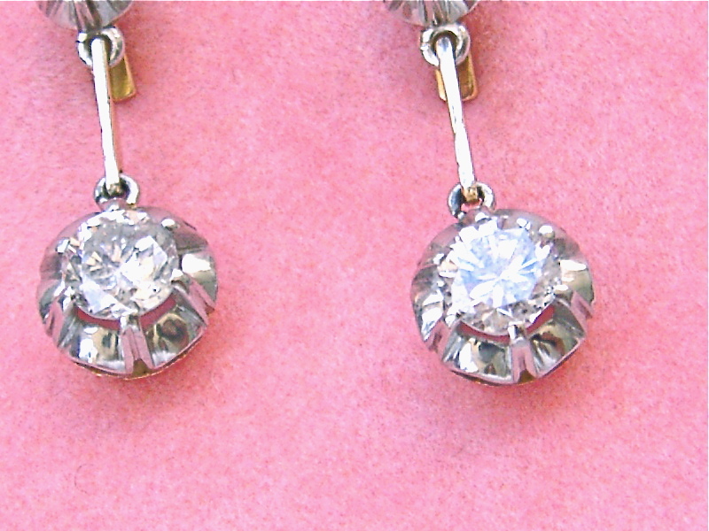 VINTAGE 1ctw DIAMOND DROP 2-STONE PLATINUM SHORT DANGLE COCKTAIL EARRINGS 1950