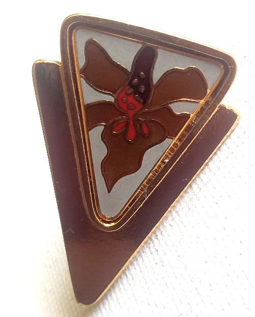 Laurel Burch Cloisonne Orchid Clip On Earrings Enamel 1980’s Retro FREE SHIP