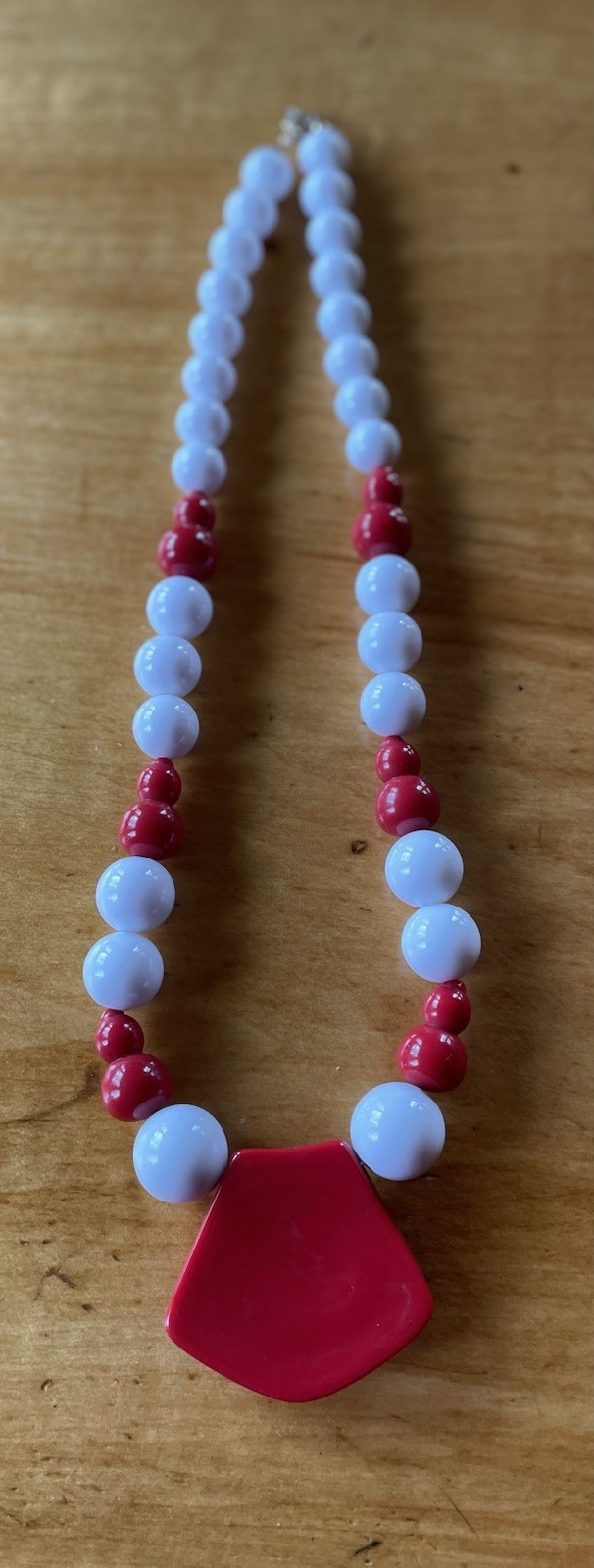 Vintage 1980’s Art Deco Style Necklace Red And White 22 Inches