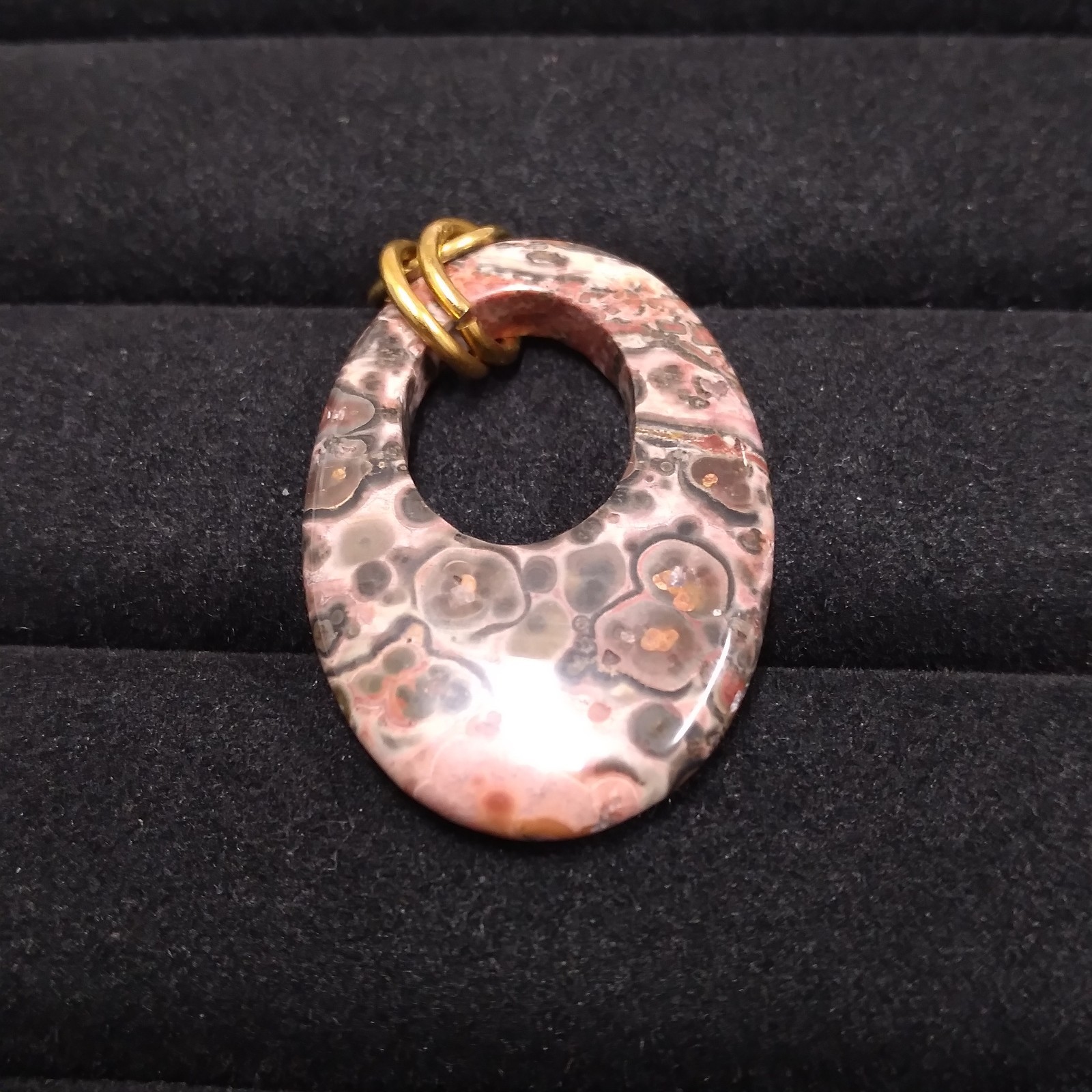 Pink Muted Color Stone Open Oval Pendant Gold Tone