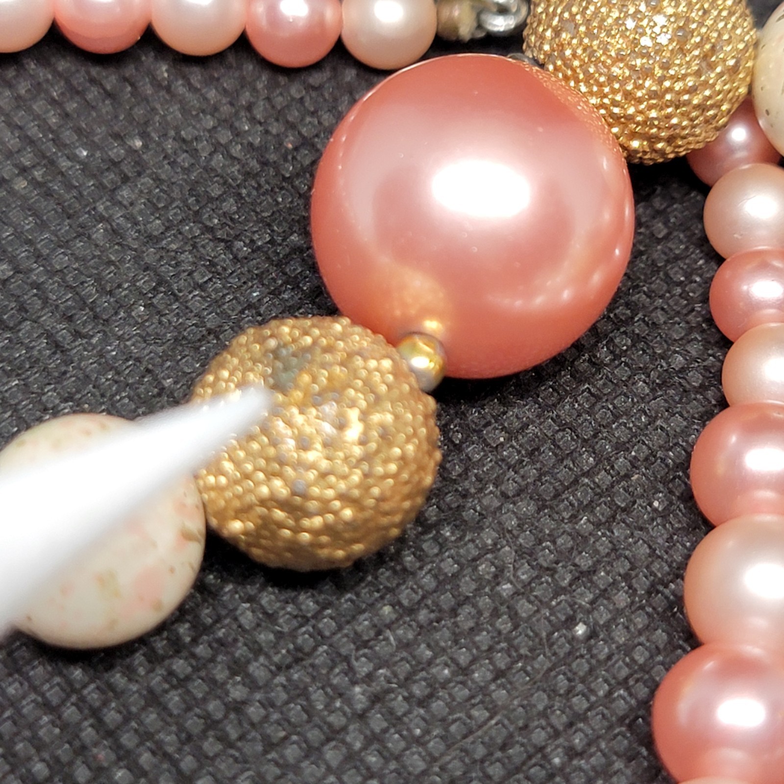 Vintage Pink Multi Strand Beaded Necklace Earrings Set Gold Tone READ