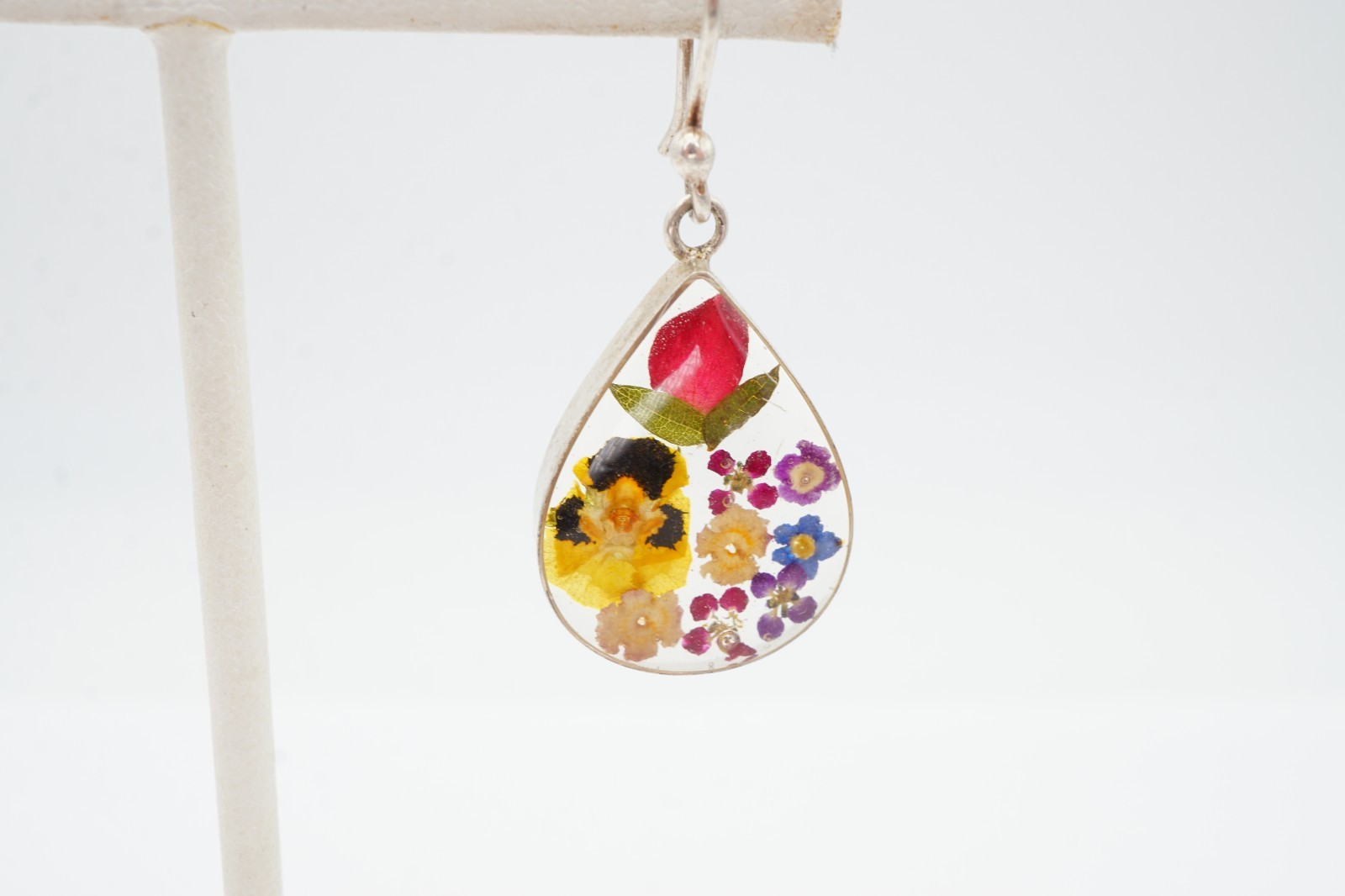 Vintage Mexico Sterling Silver 925 Flower In Lucite Earrings ATI