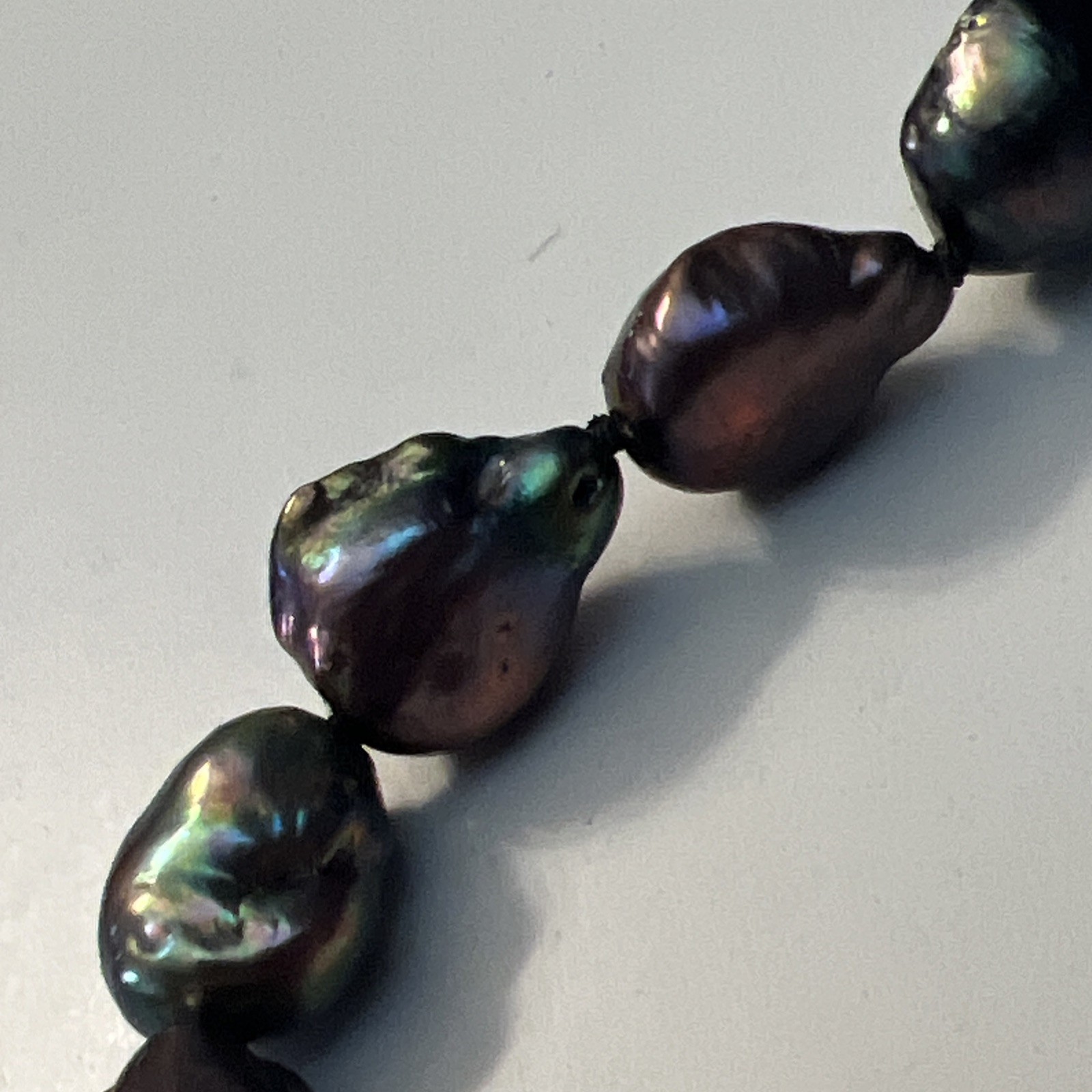 Multicolor Black Peacock Pearl Necklace Baroque 19 inch Potato Hand Knotted OOAK