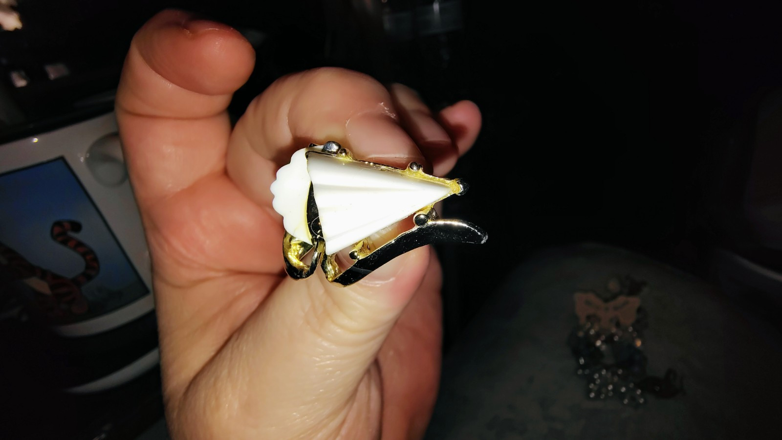 Triangle Ivory And Gold Enamel Clip-on Screw On Earrings