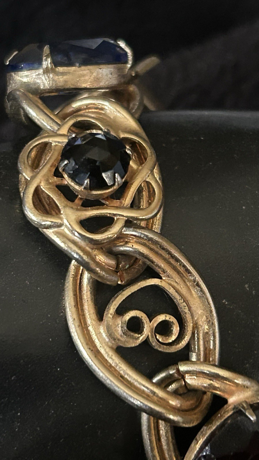 Vintage Victorian Revival Filigree Bracelet Intaglio Glass Stones Gold Tone