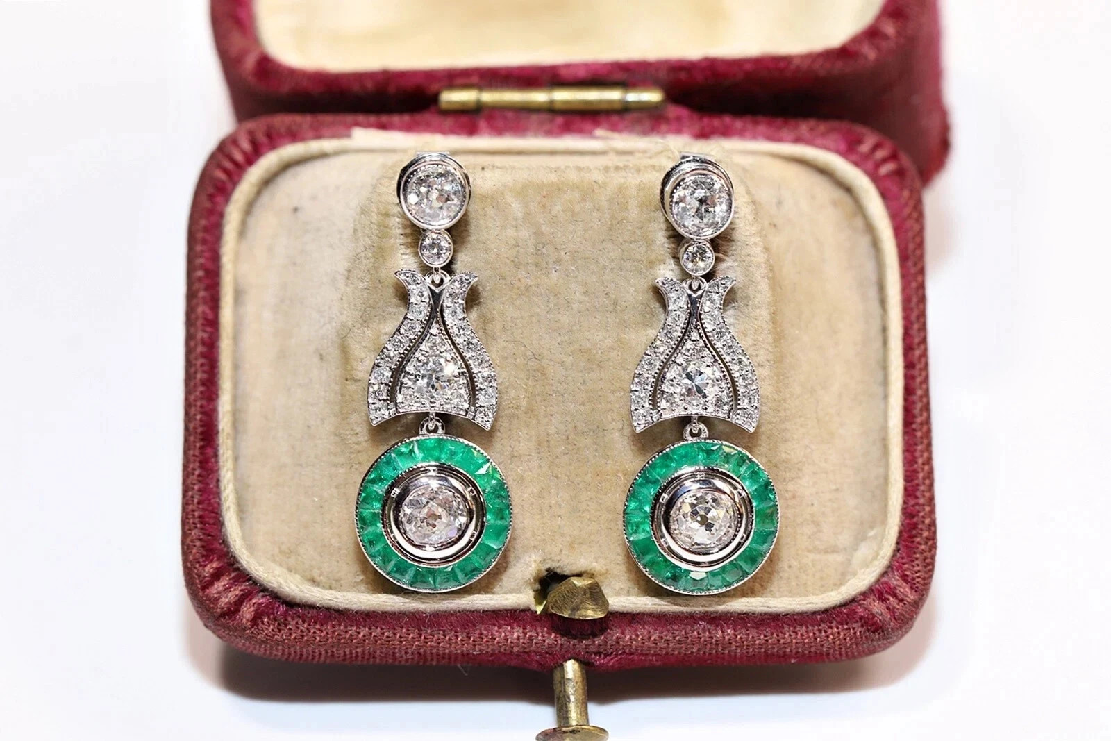 Art Deco Lab Created Diamond Wedding Antique Gift Earring 14K White Gold Finish