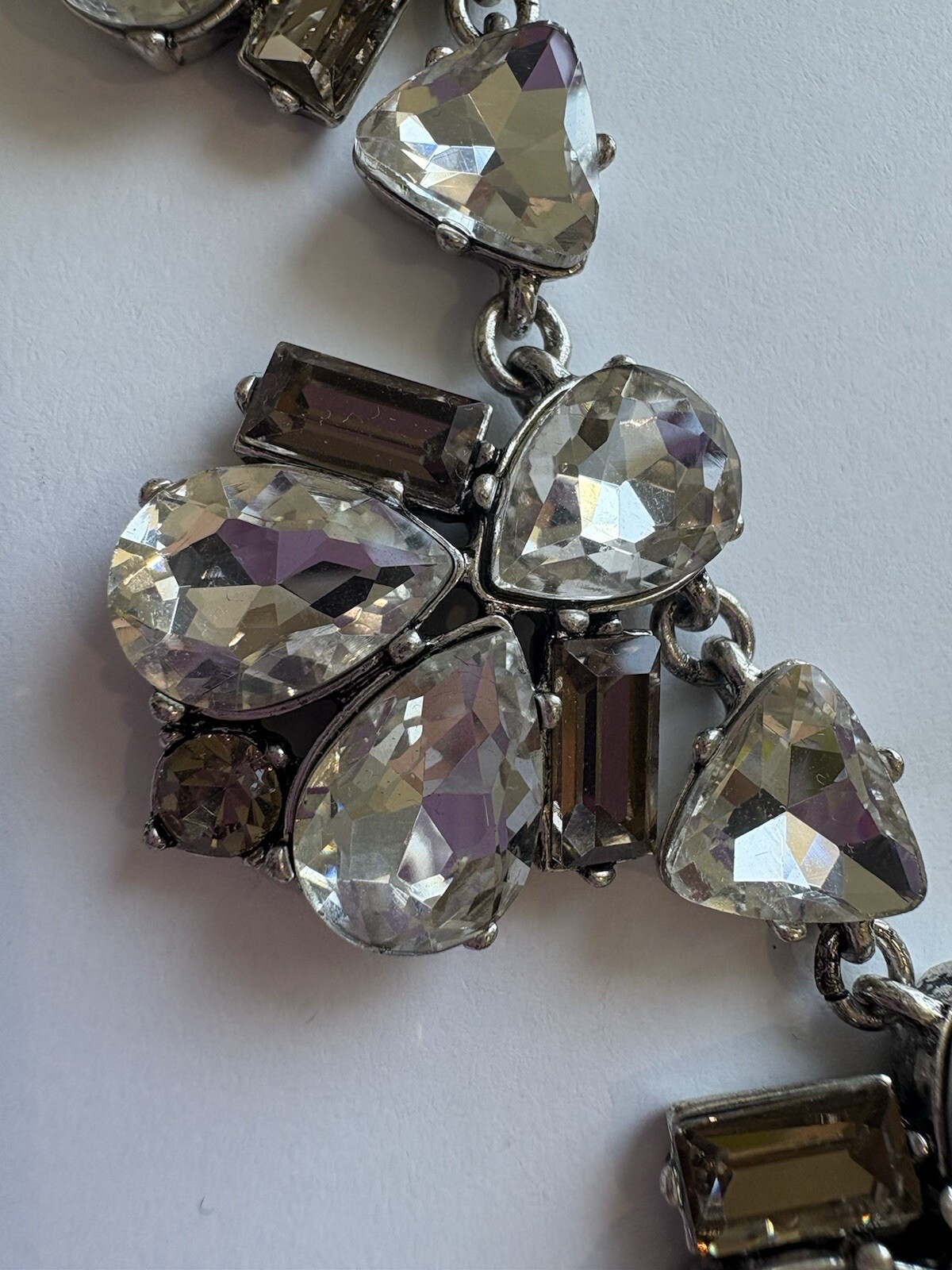 Stella & Dot Rhinestone Necklace Lila Clear & Gray Silver Tone Statement 21”