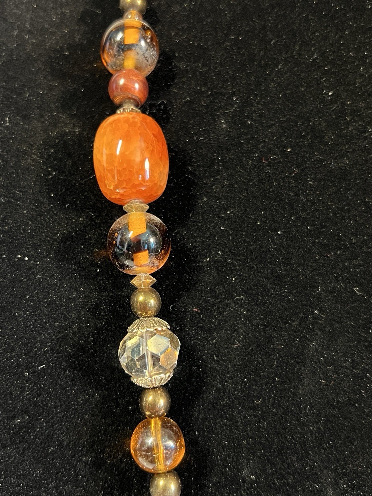 VTG Statement Fire Agate Carnelisn Glass Bead Pendent Necklace 26″ Earth Tones