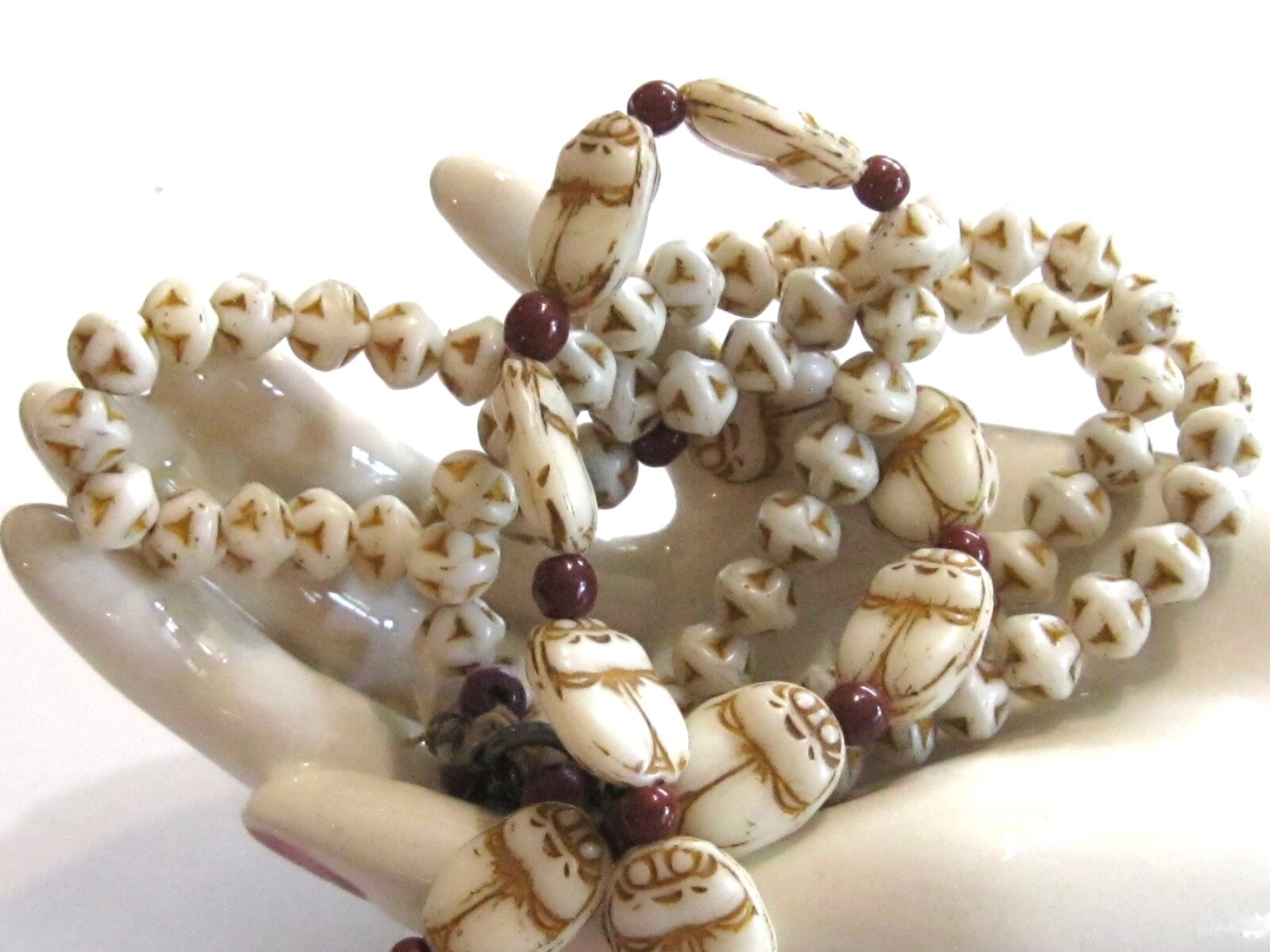ANTIQUE NEIGER BROTHERS 1920s EGYPTIAN ART DECO URANIUM GLASS BEADED NECKLACE