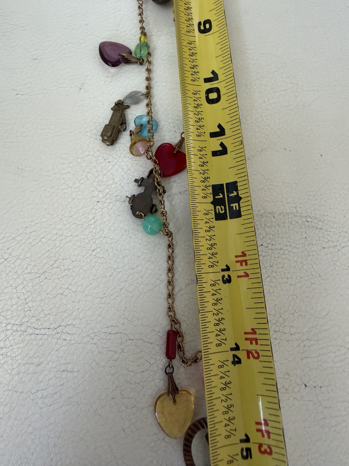 Vtg Glassworks Studio Charm Sports/Bowling Theme Heart 28″ Necklace Unsigned