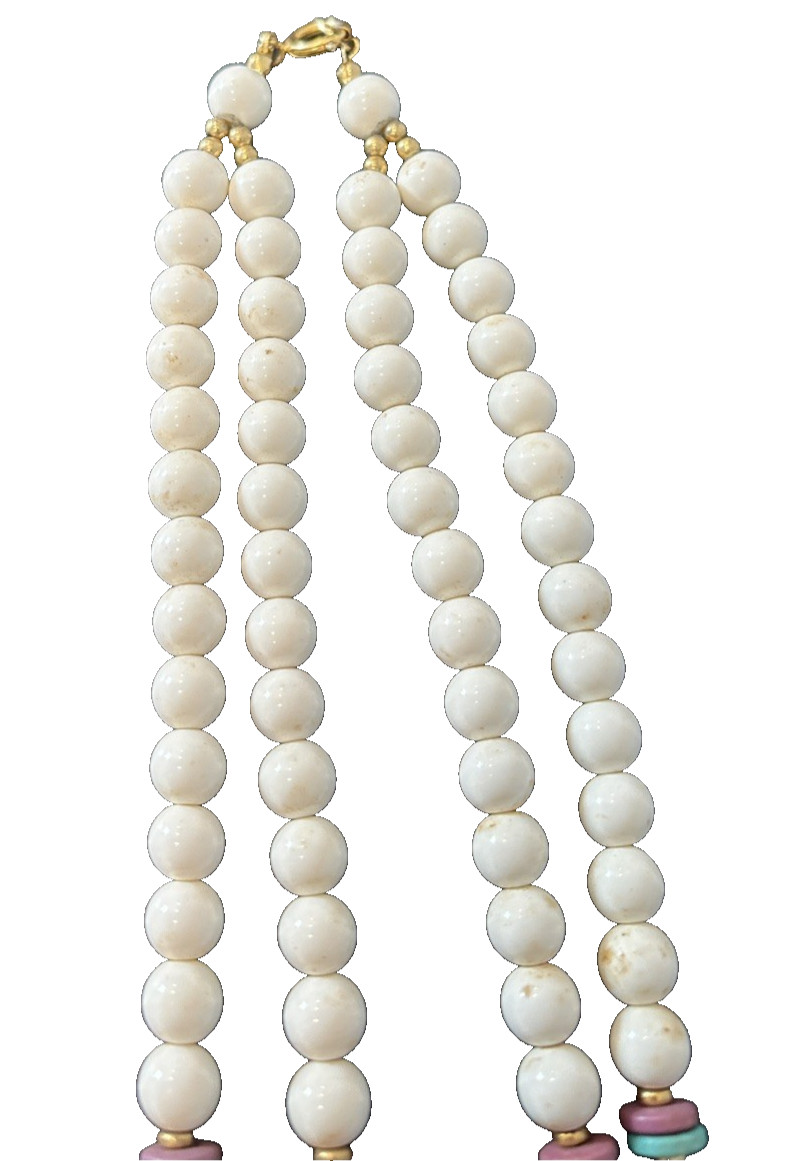 Japan Plastic Ceramic Beaded Double Strand Art Deco 1980’s Statement Necklace