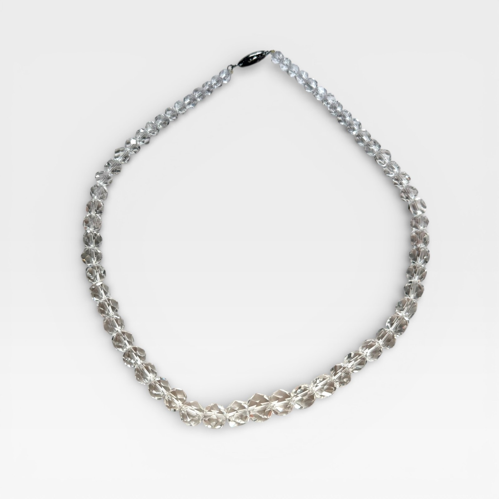 Vintage Clear Faceted Glass Bead Necklace, 18in Choker Hook Clasp As Is