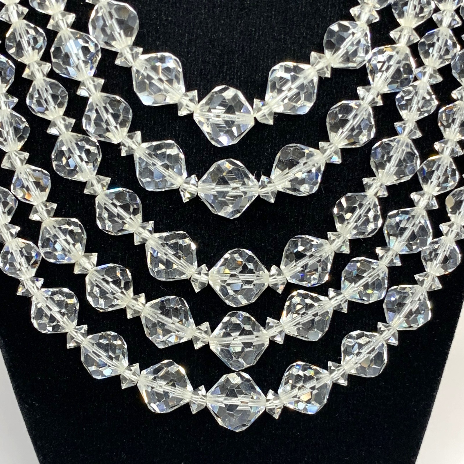 Vintage Laguna 5 Strand Graduated Clear Faceted Crystal Necklace 14.5” – 16.75”