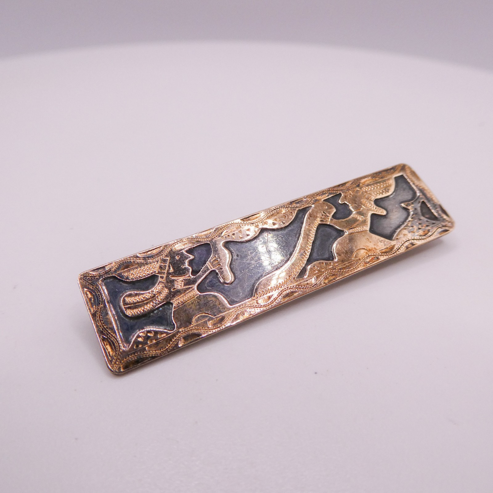 El Salvadore 12k Gold 900 Silver Aztec Snake 1930’s Brooch Pin 1.8″ HTF C-clasp