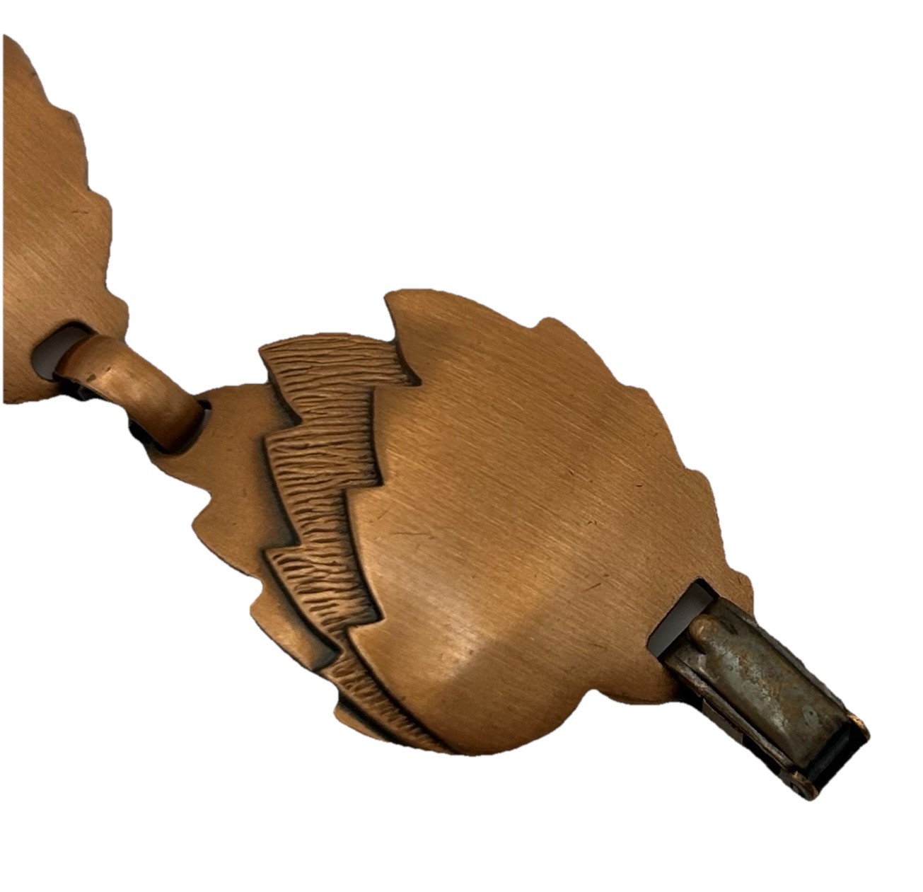 Vintage Copper Leaf Bracelet Brooch Set Modernist Mid Century 8” Nature Design