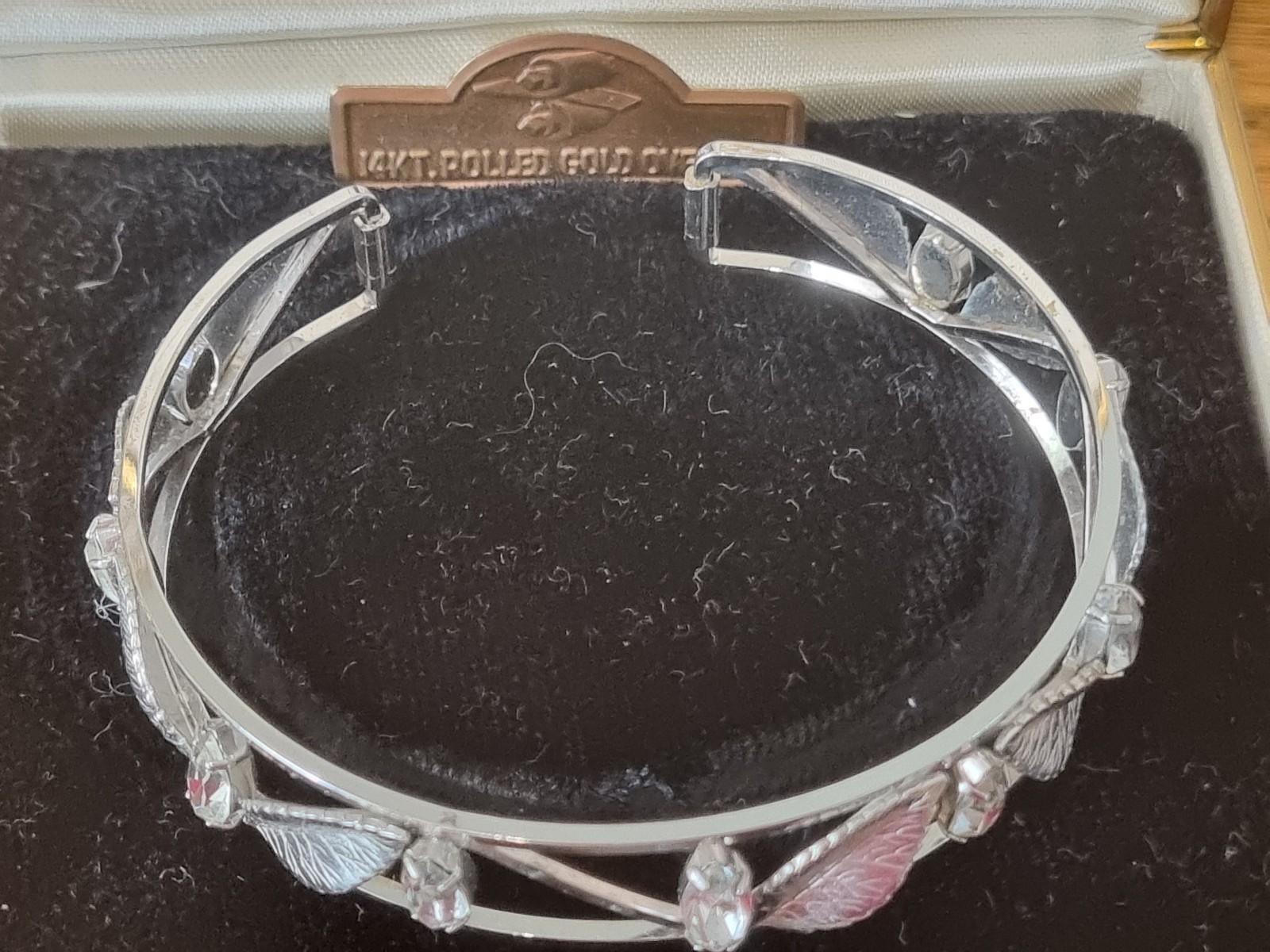 Vintage 14k White Gold Fill Crystal Cuff Bangle Wedding Bride See Video USA made