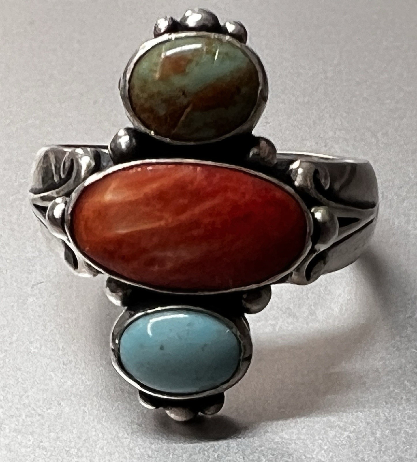 Carolyn Pollack Relios .925 Sterling Silver Turquoise 3 Stone South West Ring