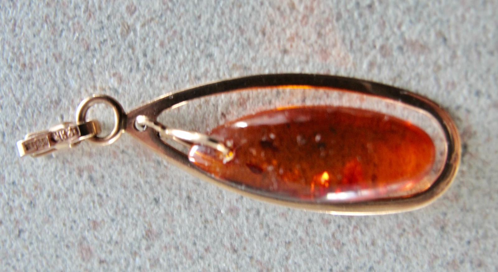 Russian Soviet Pendant Rose Gold Honey Amber Drop 583 14K Янтарь кулон 1982