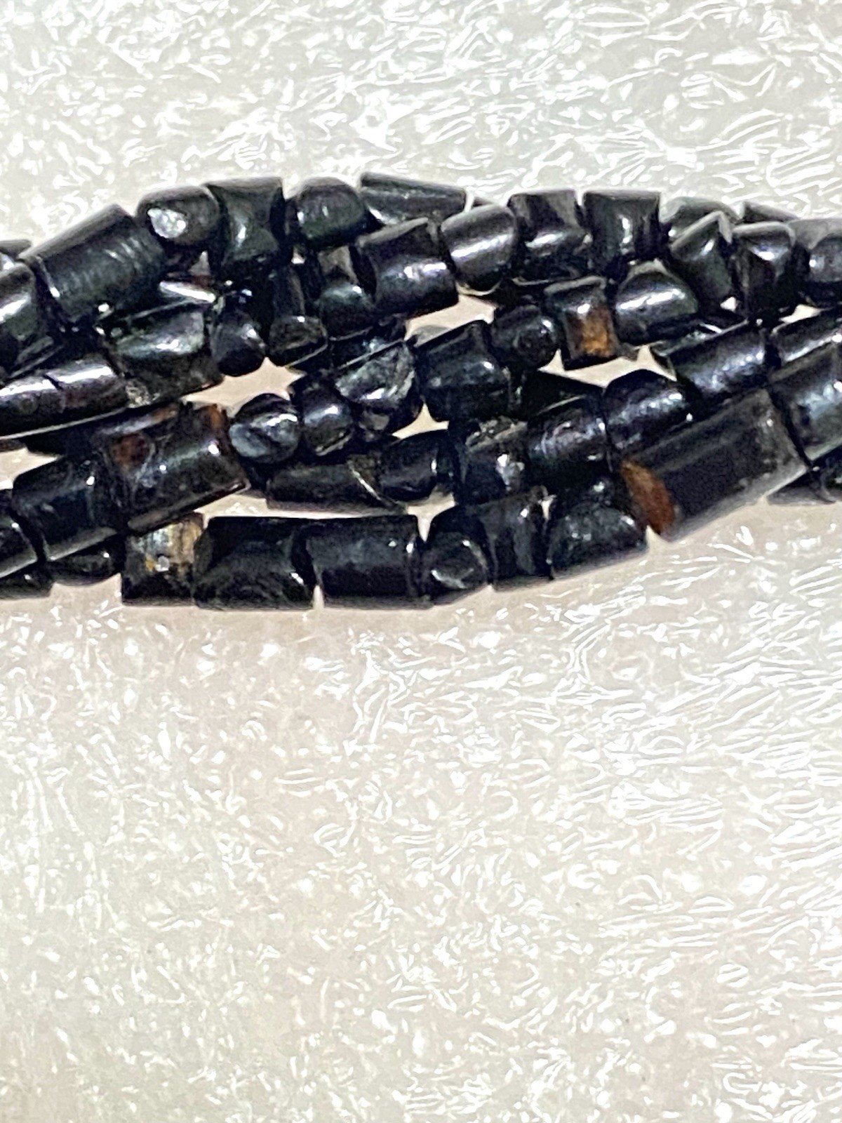 vintage genuine black coral Small elongated beads necklace Braided 6 Strands