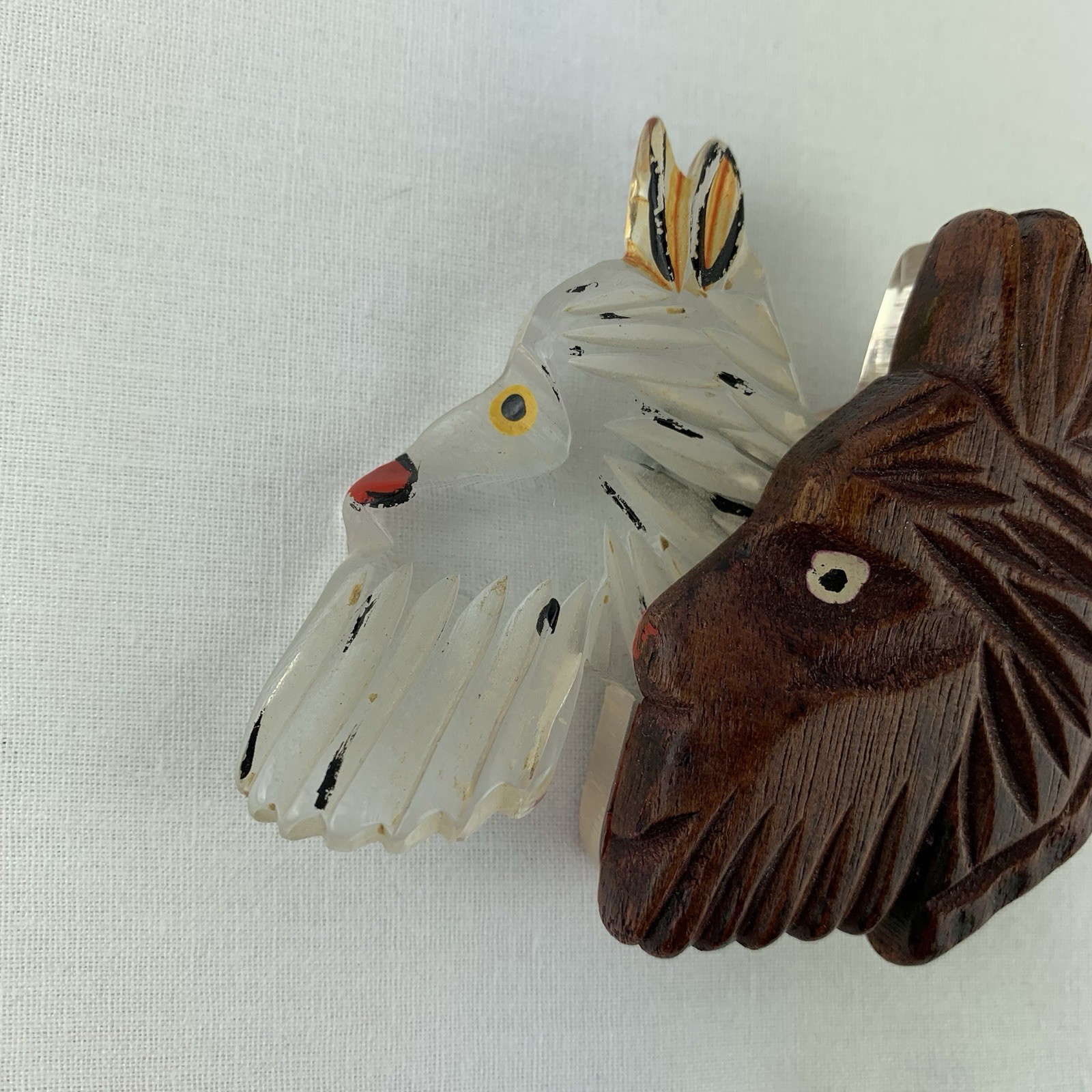 Vintage Hand Carved Lucite And Wood Scottie Dog Terrier Brooch