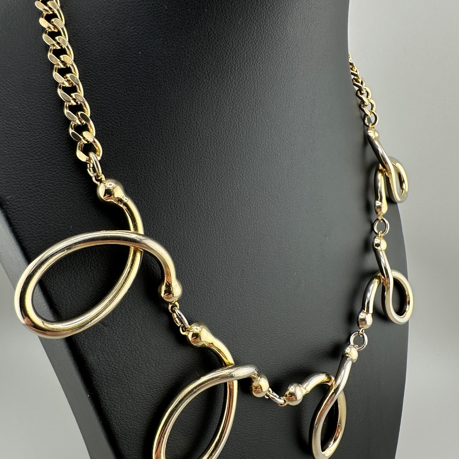 Vintage Chunky Statement Necklace Gold Tone Open Oval Link Retro Collar 1980s