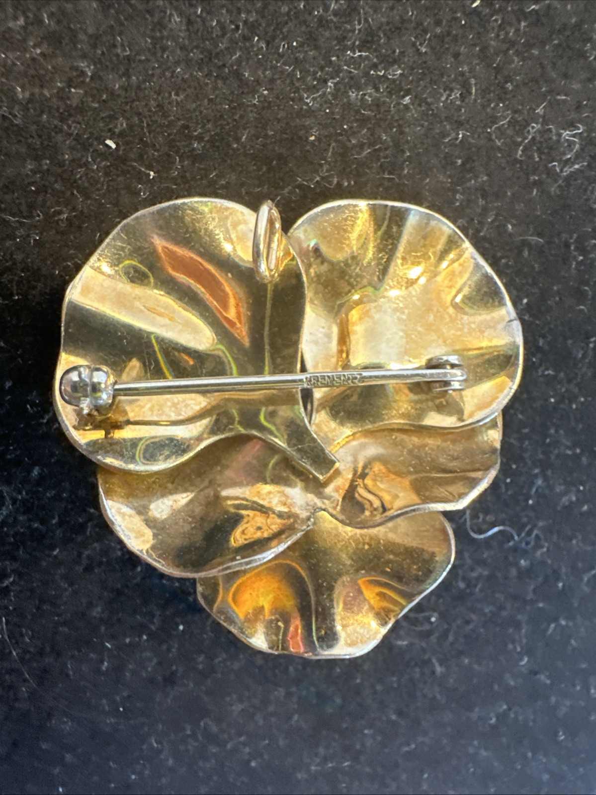 Vintage Krementz Gold Tone Pearl pansy brooch / Pendant