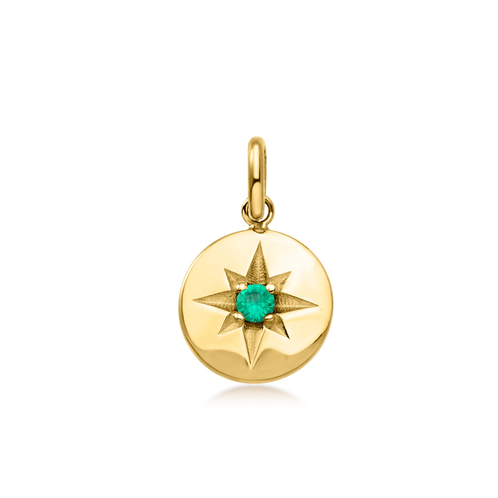 May/Lab-Grown Emerald – Italian Birthstone Starburst Charm in 10kt Yellow Gold