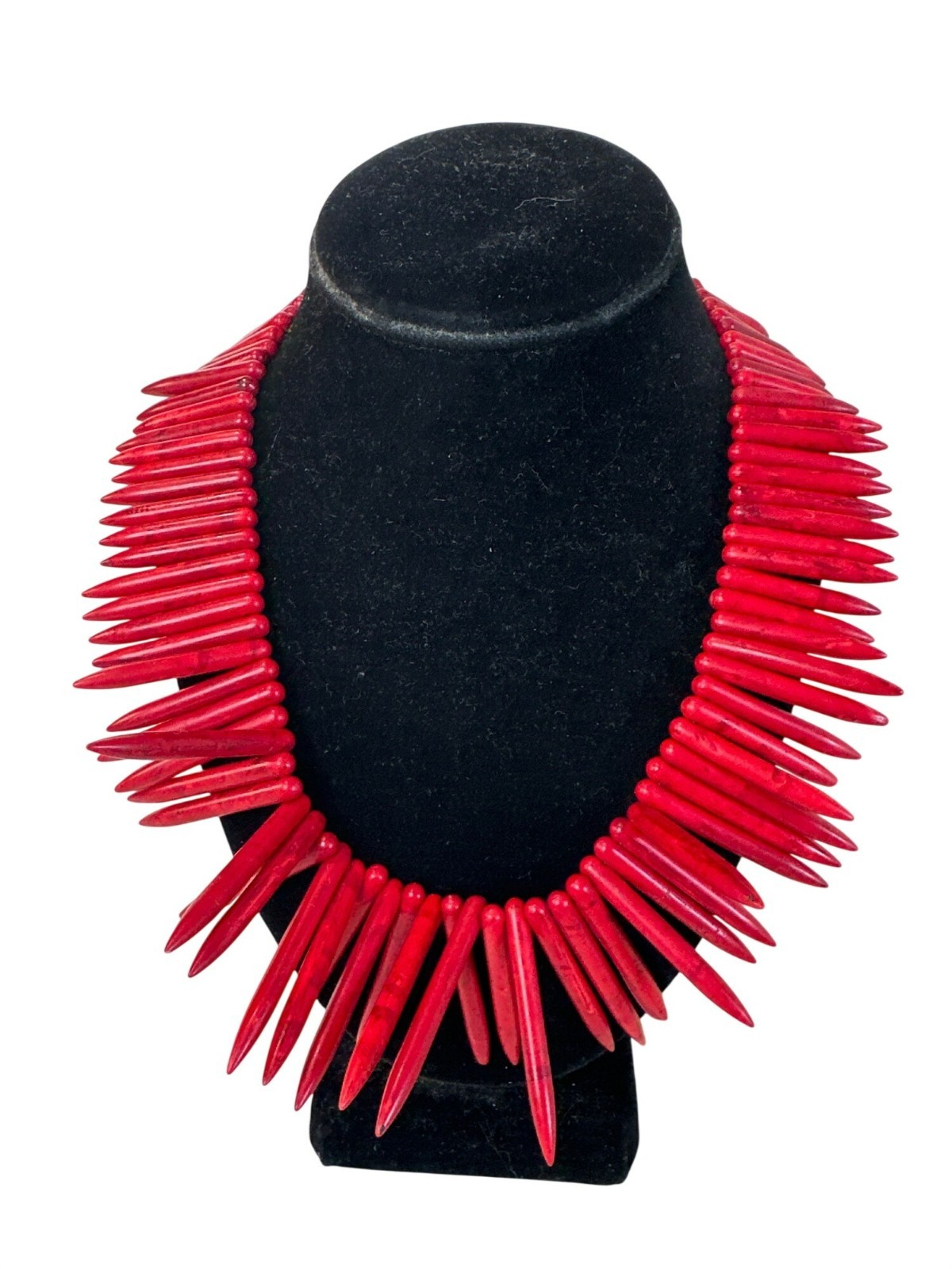 Red Spike Beaded Statement Necklace Bold Chunky Exaggerated Chunky VTG