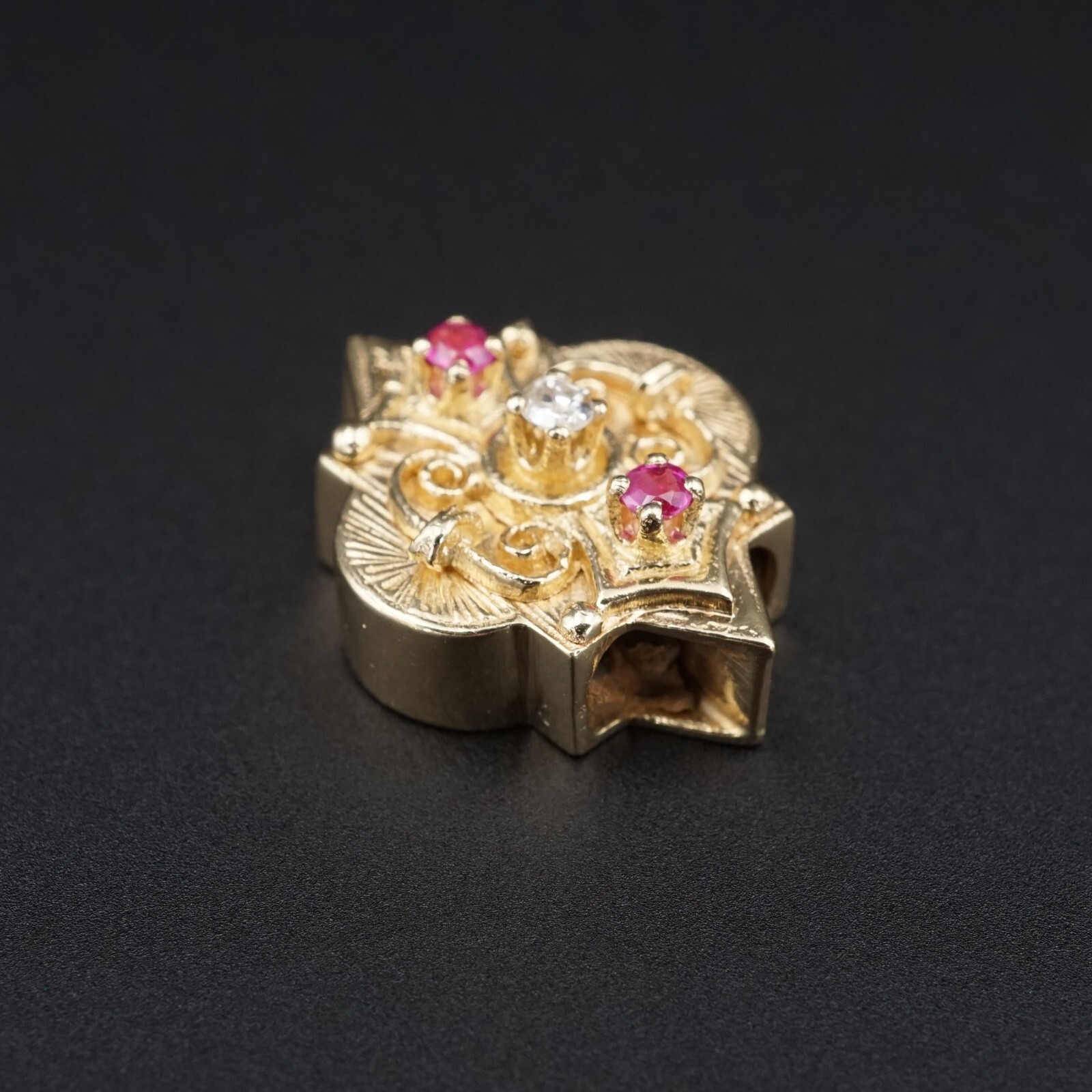 14k Gold Diamond Pink Sapphire Slide Charm 0.7″ Kurt Goldschmidt Vintage CHS2155