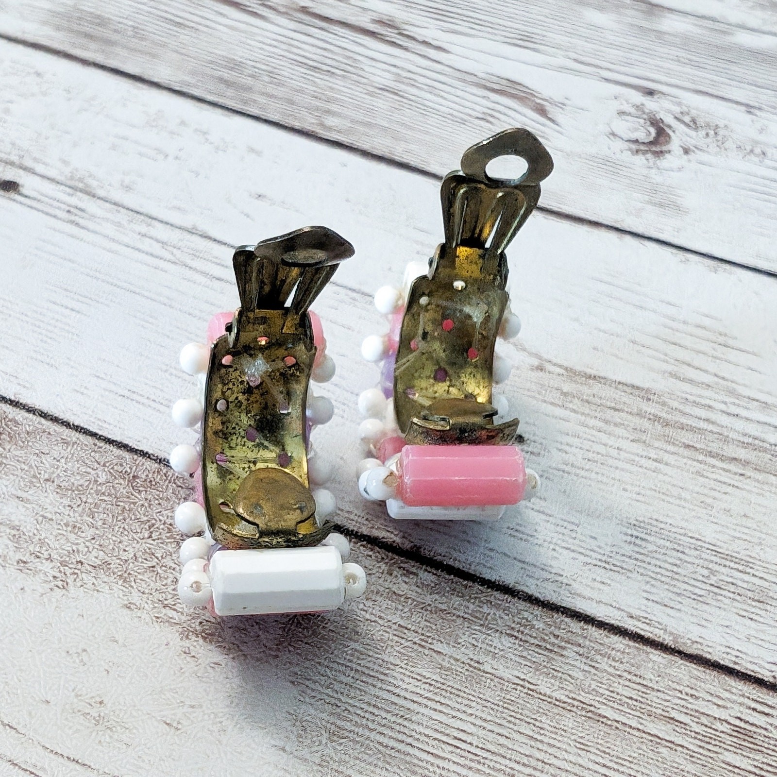 Vintage Clip On Earrings White, Purple, Pink Large Chunky Half Hoops