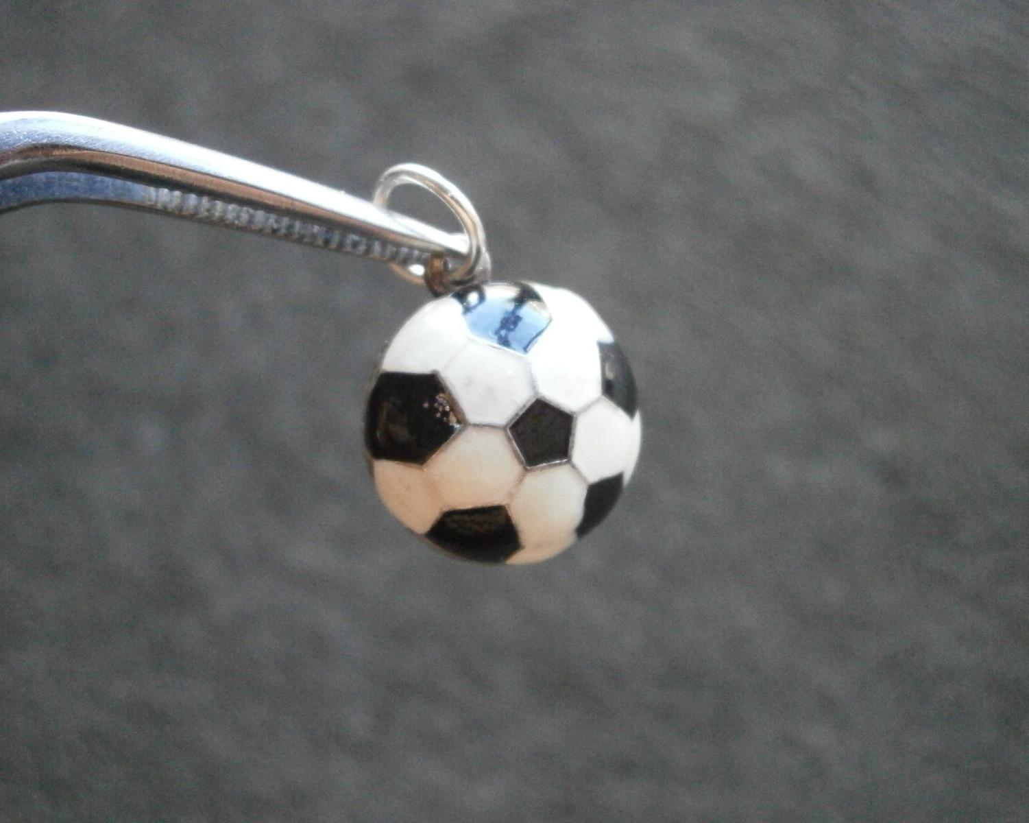 Soccer Football Vintage Half Round Sterling Silver Enamel Bracelet Charm 1.2g