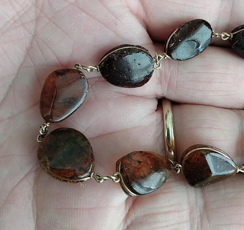 Vintage Baltic Amber Multi Color Wire Wrapped Link Bracelet 7 Inches