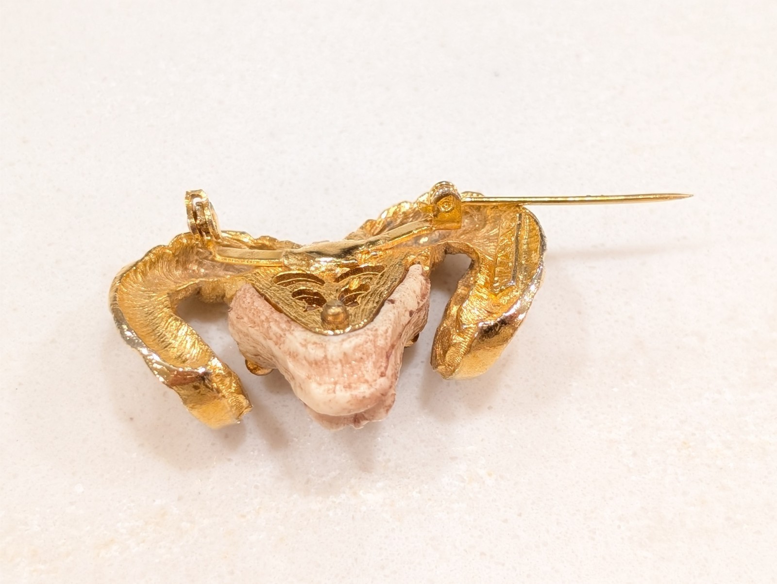 Vintage Signed Razza Zodiac Series Gold Tone Ram Head Aries Brooch Pin 2″
