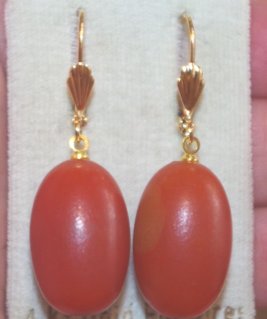 HANDMADE 14K GF GORGEOUS DARK AMBER 39MM BAKELITE OVAL LEVER BACK EARRINGS