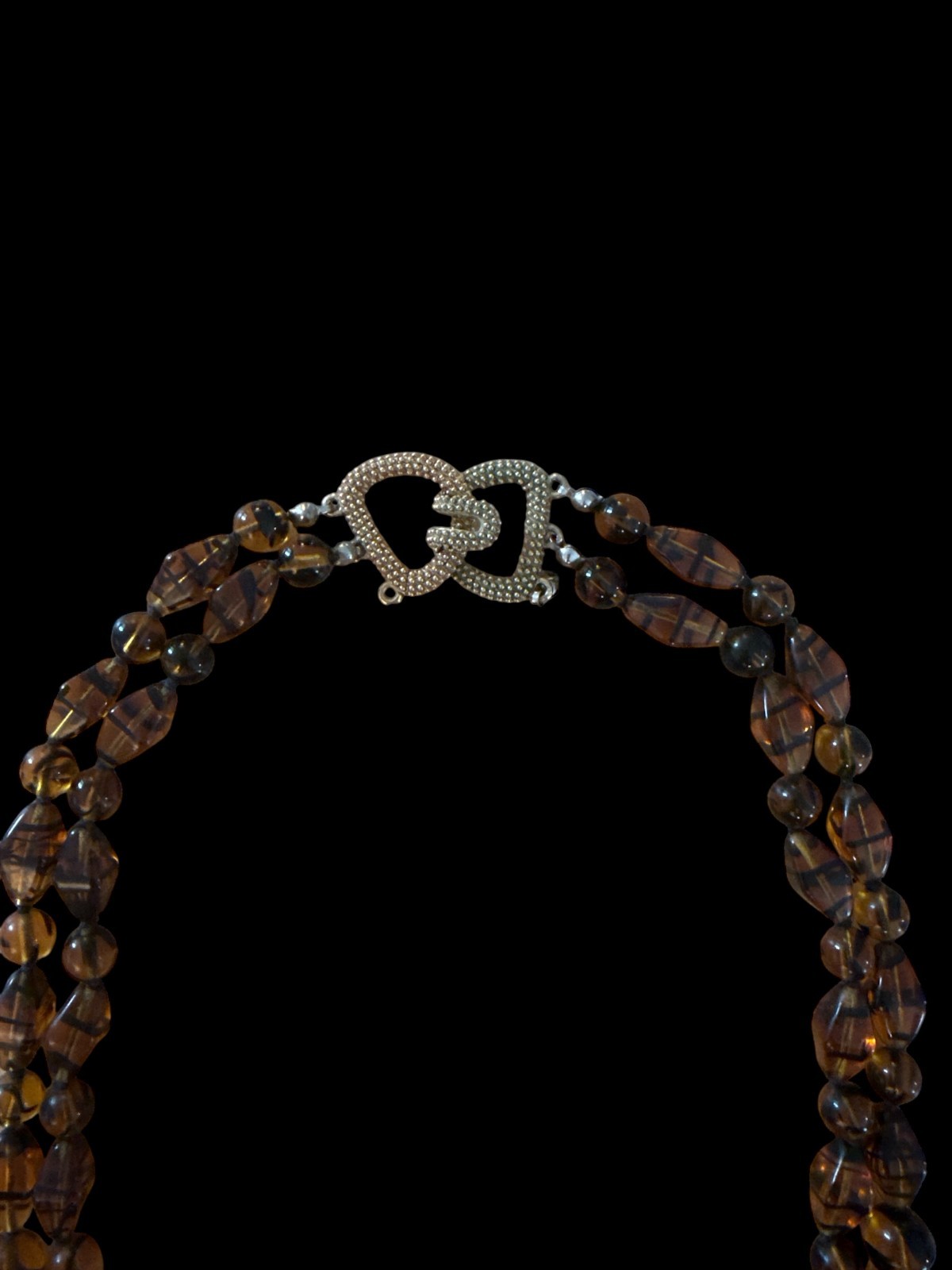 ERWIN PEARL Gold Tone Hand Knot Faux Tortoise Glass Bead Necklace Multi Strand