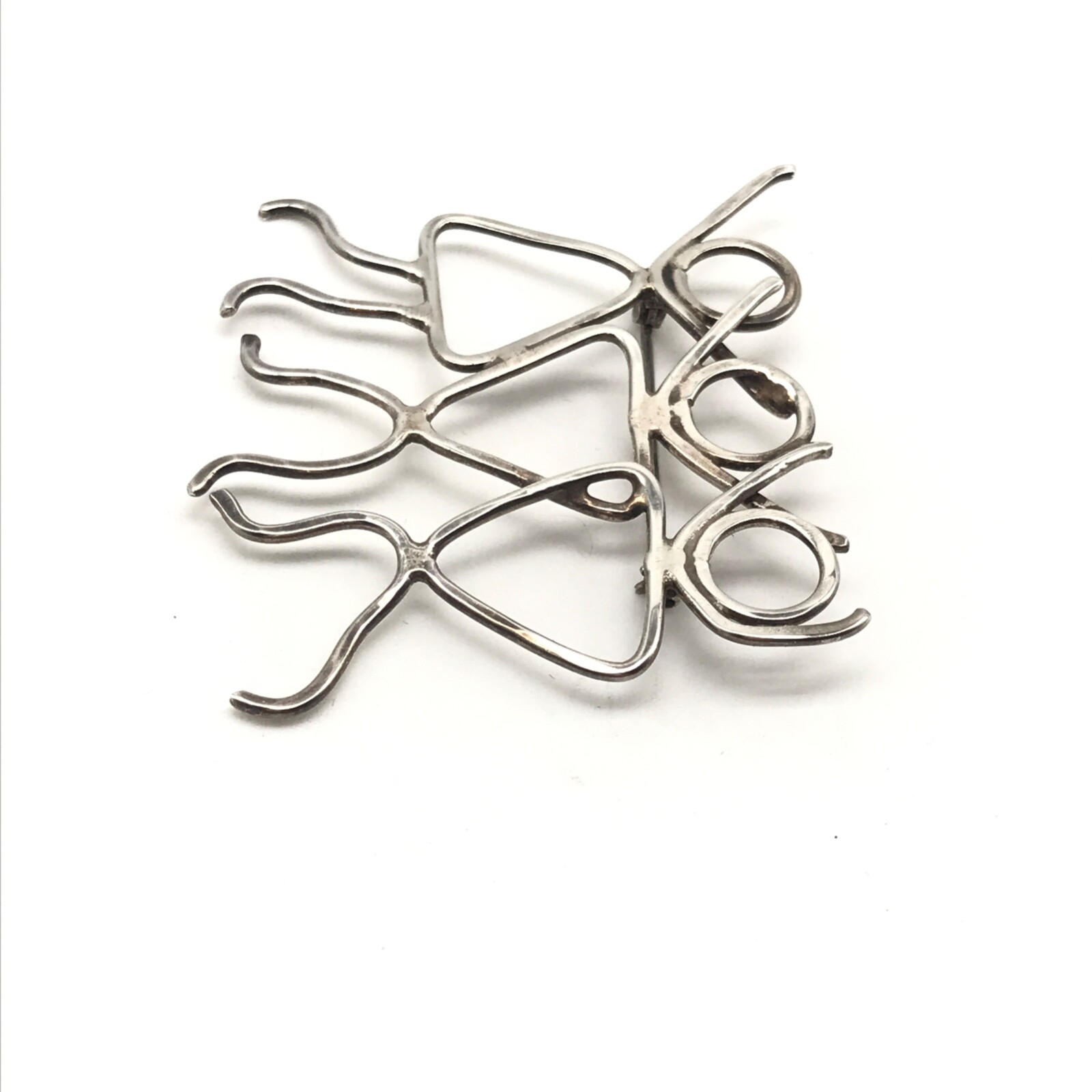 Vintage 925 Sterling Silver Modernist Three Person Stick People Brooch Pin