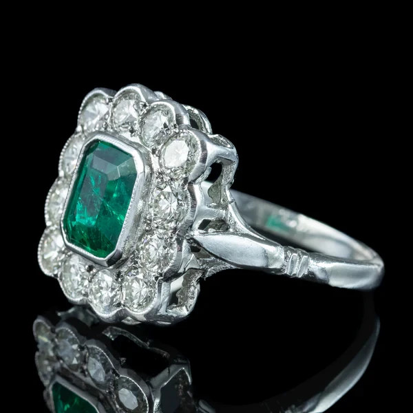 Art Deco 3.30Ct Natural Emerald Vintage Wedding Ring 14K White Gold Finish