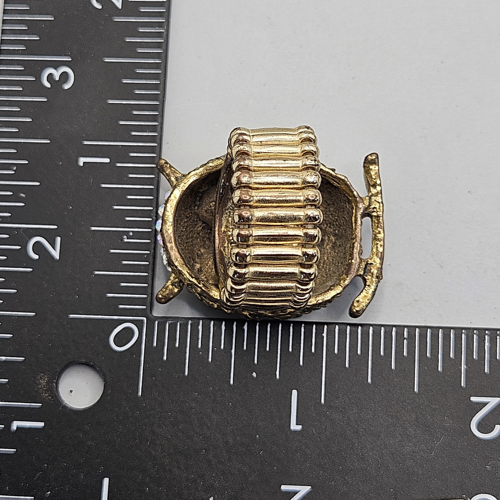 Vintage AB Rhinestone Owl Ring Gold Tone Stretch Band Chunky Large Cocktail Bird