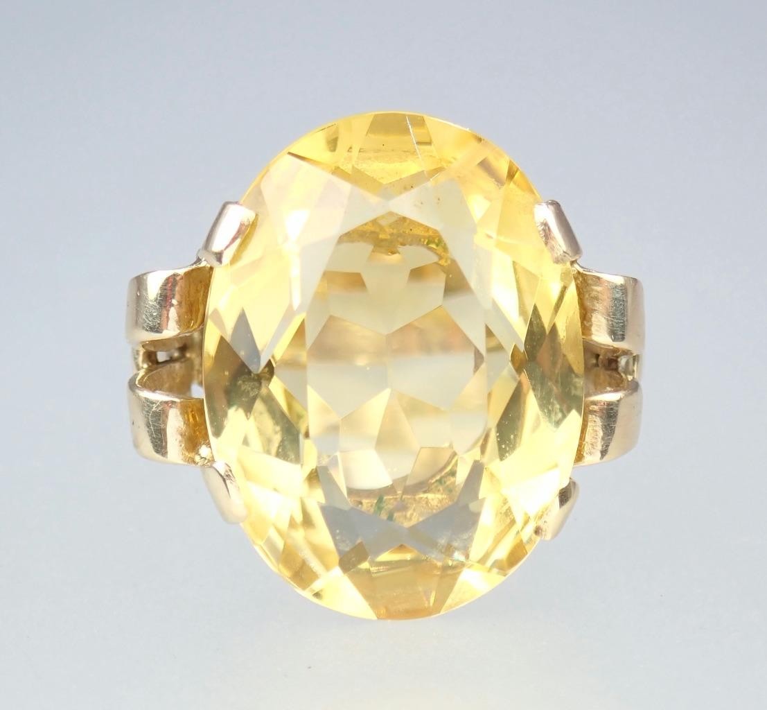 Beautiful Vintage Mid Century 9K Gold 13.3Ct Citrine Cocktail Ring 1960s Sz 8.25