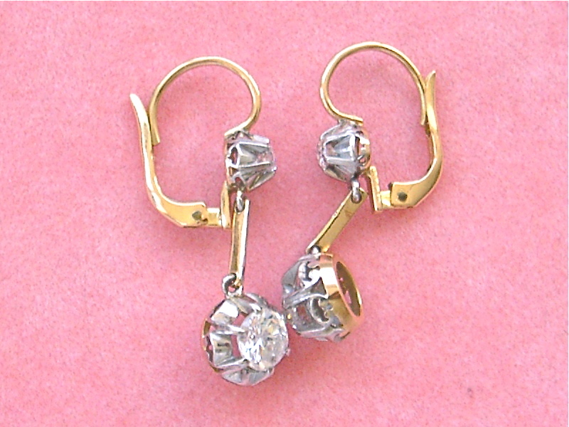 VINTAGE 1ctw DIAMOND DROP 2-STONE PLATINUM SHORT DANGLE COCKTAIL EARRINGS 1950