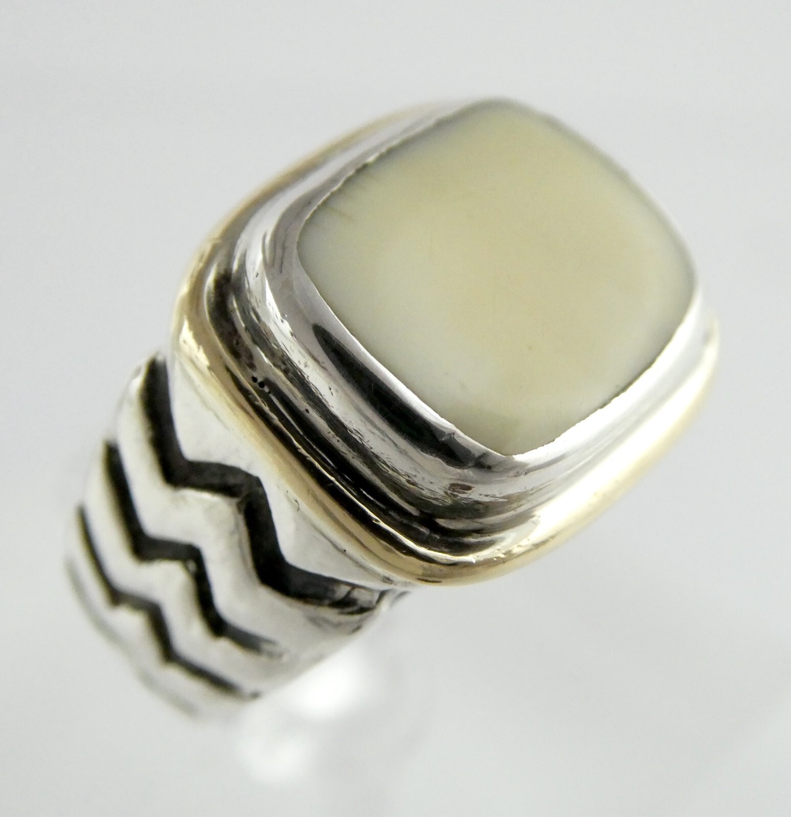 Dian Malouf Sterling Silver and 14k Yellow Gold Cream Gem Ring 925 Size 5.5 DLM
