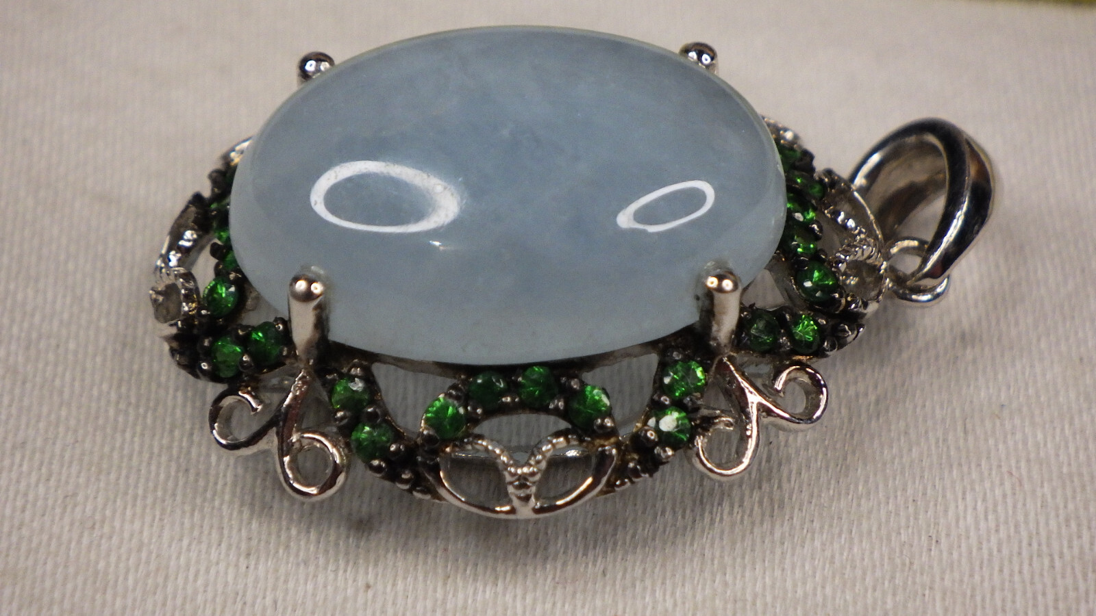 Vintage Sterling Silver 925 Necklace Pendant Beryl Basket Emerald Wreath FP