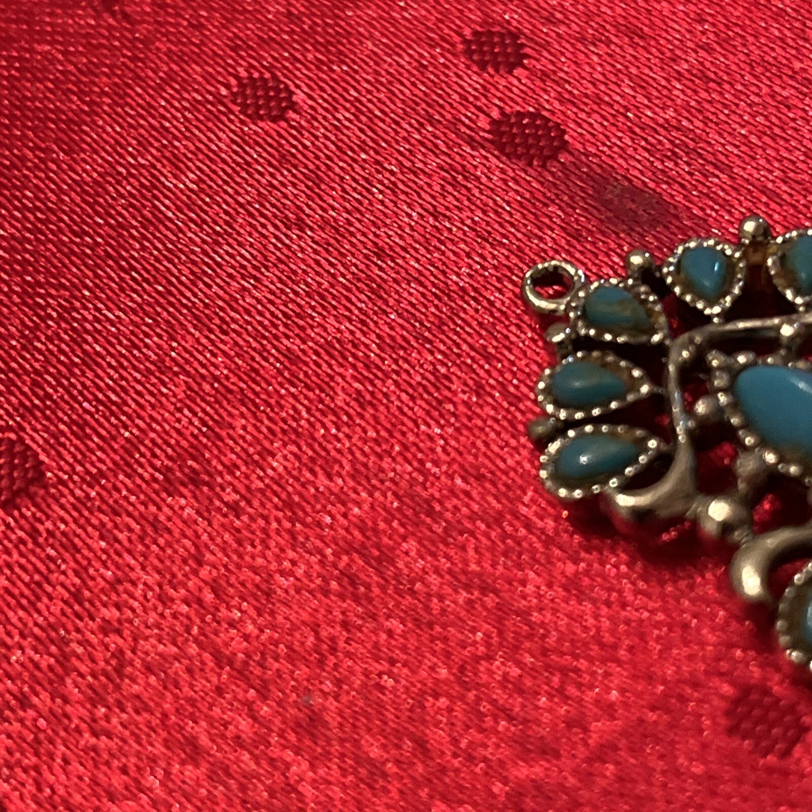 Silver Tone Turquoise Color Inlay Pendant Vintage